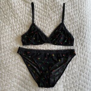 J. Crew Dark Gray Floral Bralette and Panty Set